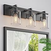 Espird Bathroom Vanity Light,3 Light Matte Black Light Fixture with Thickened Clear Glass Shade, 21 inch Modern Wall Sconce, 