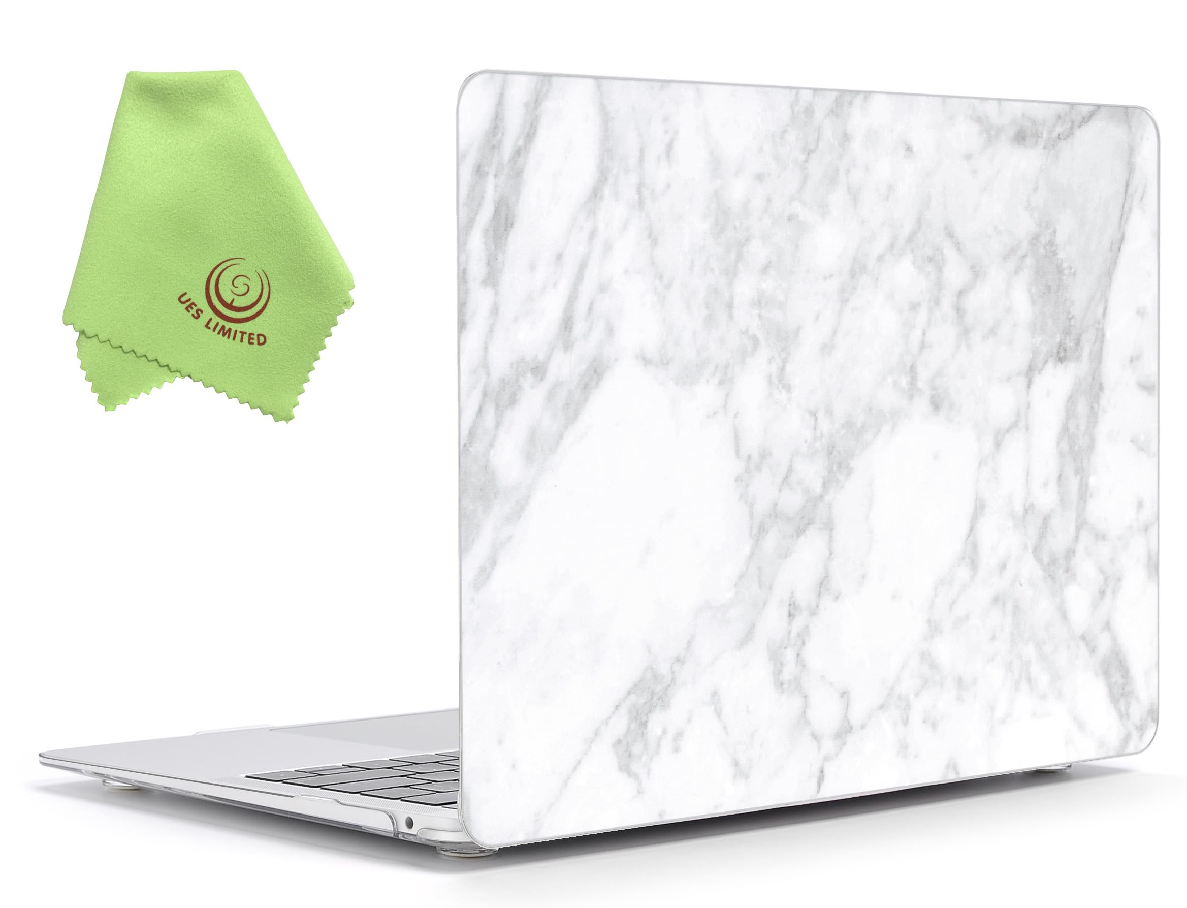 UESWILL Compatible with 2021 2020 2019 2018 MacBook Air 13 inch M1 A2337 A2179 A1932 with Retina Display Touch ID, Marble Pattern Hard Case Cover + Microfiber Cloth, White
