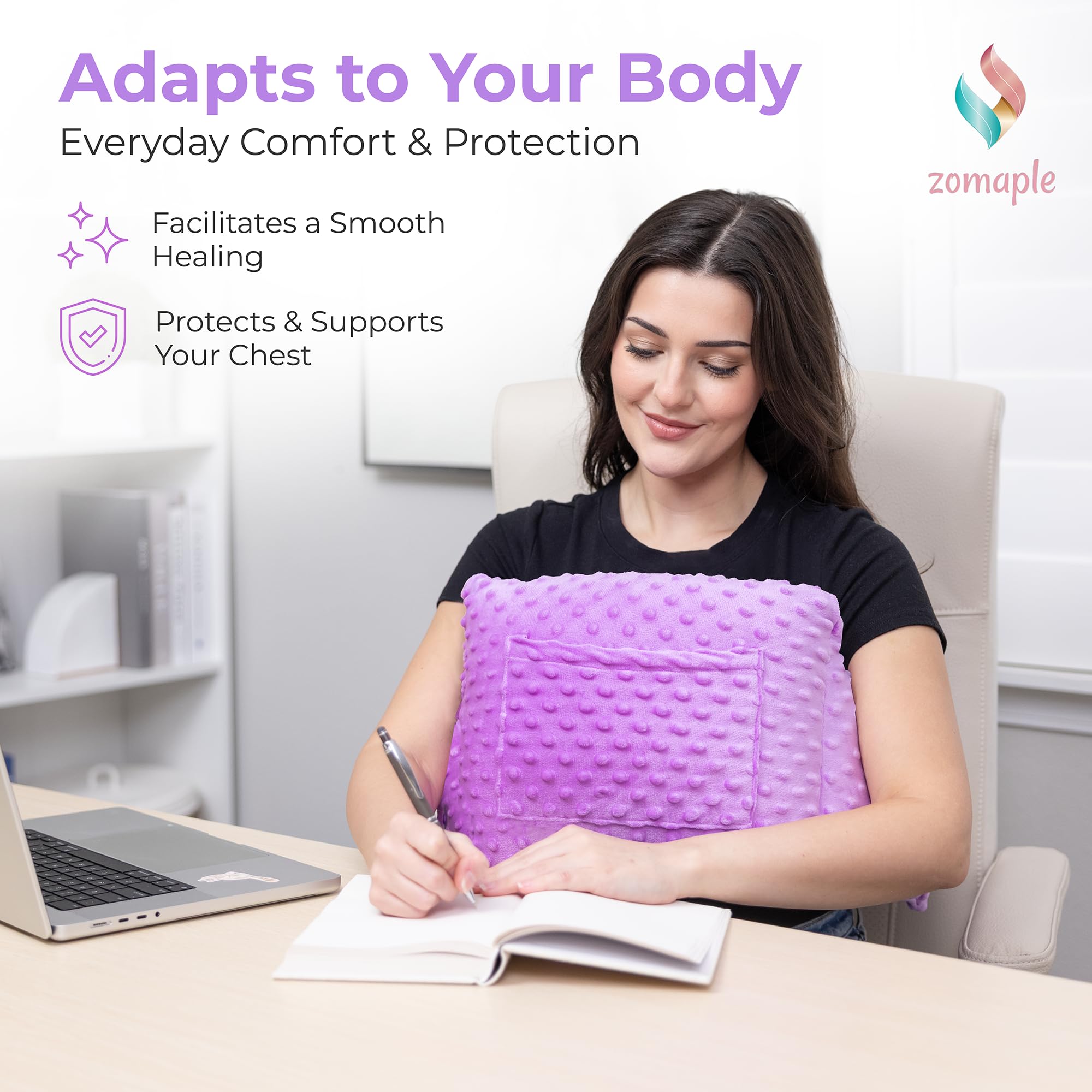 Zomaple Post Mastectomy Pillow, Lavender – Gentle Chest Protection for Sleep & Car Rides – Reduces Underarm Pressure, Cushions Everyday Bumps & Helps You Relax – Pillow for Mastectomy Recovery Support