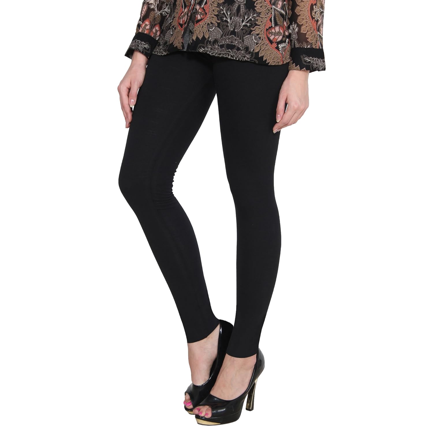 pamo ankle lenght black cotton lycra premium leggings for women