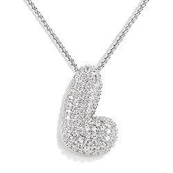 KissYan Bubble Letter Necklace Silver, White Gold