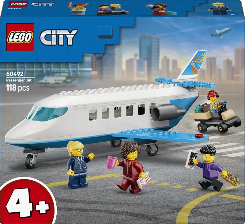 City L’Avion de Tourisme - Jouet de Construction - Maquette de Jet avec 4 Minifigurines & Accessoires de Voyage - Jeu Éducatif - Idée de Cadeau d'anniversaire pour Garçon dès 4 Ans 60492