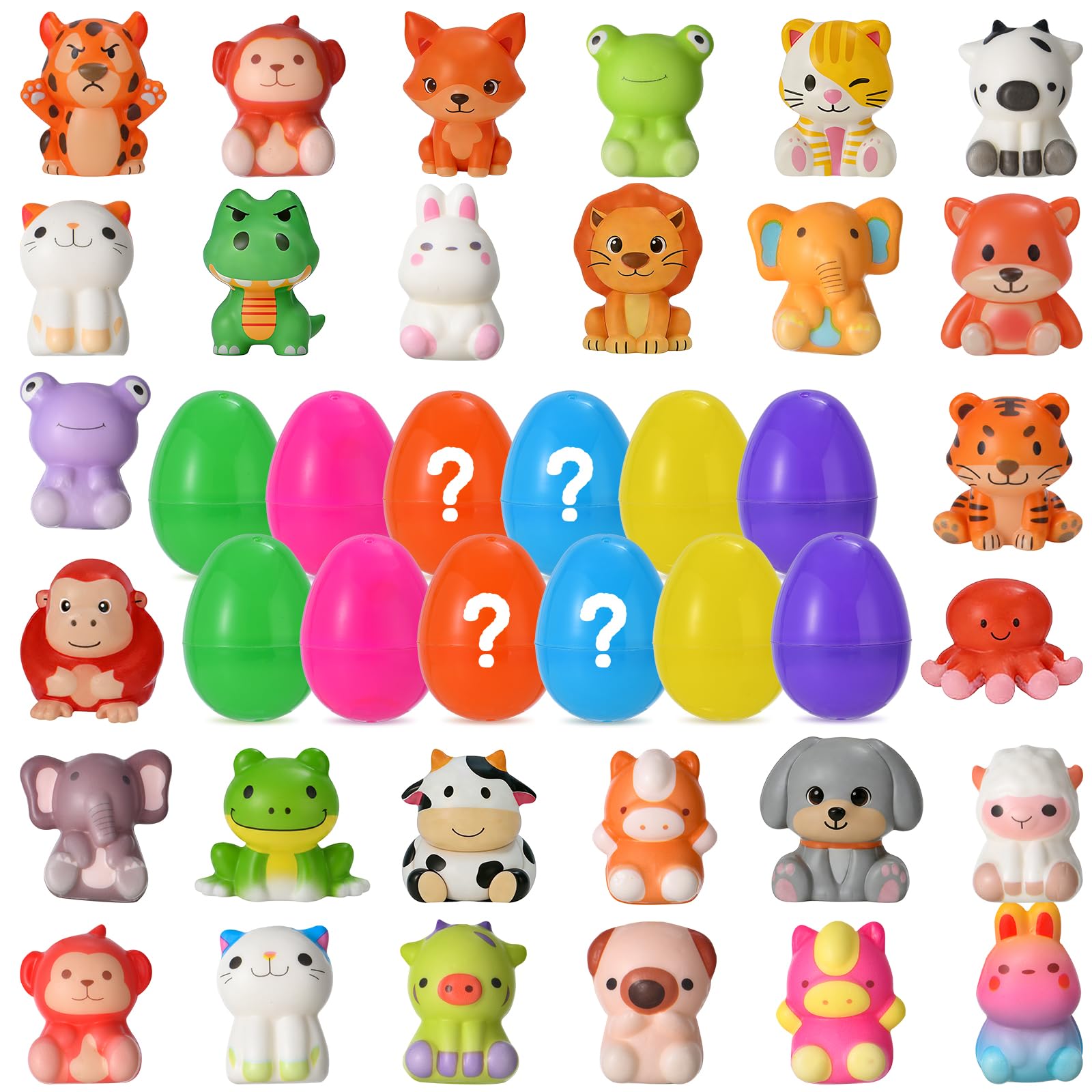 24 Pack Prefilled Easter Eggs with Animal Slow Squishy Toys, Easter Egg Slow Rising Squishy Fidget Toys Stress Relief for Kids Boys Girls Easter Egg Fillers, Easter Basket Stuffers Party Favor