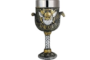 Medieval Viking Odin Wine Goblet - Viking Gifts for Men 7oz Stainless Steel Drinking Cup Norse Warrior Dragon Ship Chalice Pa