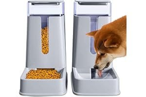 MEOWYOYO Automatic Cat Feeders 2 Packs with Cat Water Dispenser and Cat Food Dispenser Automatic Dog Feeder and Dog Water Dispenser for Small Medium Big Pet Dog Cat Puppy Kitten 1 Gallon