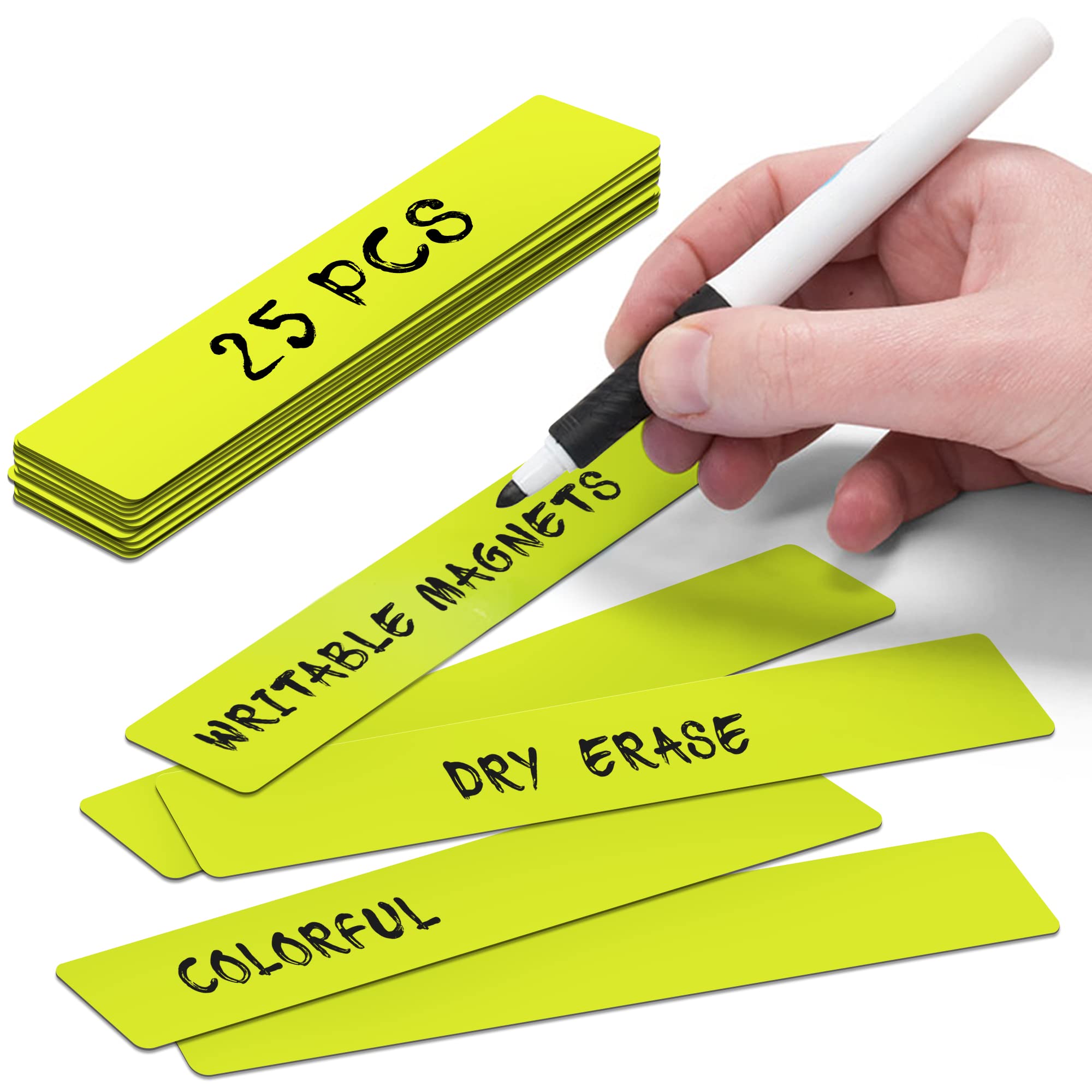 Magnetic Notes or Magnetic Sticky Notes 6 x 1 Inch - Green - Set of 25 Magnets - Dry Erase - Write, Clean and Reuse