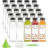 GUSTO [16 oz. - 25 Count] Reusable Juice Bottles With Caps, Labels, Brush, and Silicone Funnel - Clear Bottles with Caps, Jui