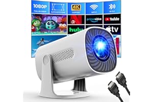 AGIMA 2025 Mini Projector with WiFi and Bluetooth, 1080P Native 4K Support Projector with Apps & Android TV OS, Auto Keystone & Focus, Stereo Speaker, Zoom, Portable Outdoor Home Movie Projector, White