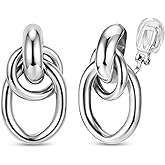 ORAZIO Clip On Earrings Women Geometric Statement Unique Non Pierced Earrings 14K Gold Plated Knot Chunky Drop Dangle Hoop Stud Clip-on Earrings for Women Trendy