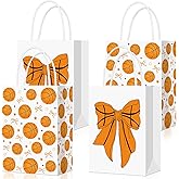 Eersida 16 Pcs Bow Basketball Gift Bags for Team with Handles Cute Basketball Party Favor Goodie Candy Treat Bags Bulk for Birthday Party Supplies