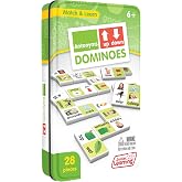 Junior Learning Antonyms Dominoes - 28 Piece Educational Game Set | Durable melamine tiles for language arts; includes collector tin storage and game guide; measures 1.9 x 1 x 0.25 inches