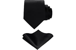 TIE G U STYLE TIE G Solid Satin Woven dyed Color Formal Black Necktie and Pocket Square Sets in Gift Box