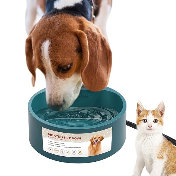NAMSAN HEATED WATER BOWL FOR OUTDOOR CATS, 2.2L HEATED DOG BOWL, PROVIDES DRINKABLE WATER IN WINTER, HEATED PET DRINKER FOR CHICKENS RABBITS BIRDS BATH, LIVESTOCK THERMAL WATERING TROUGH