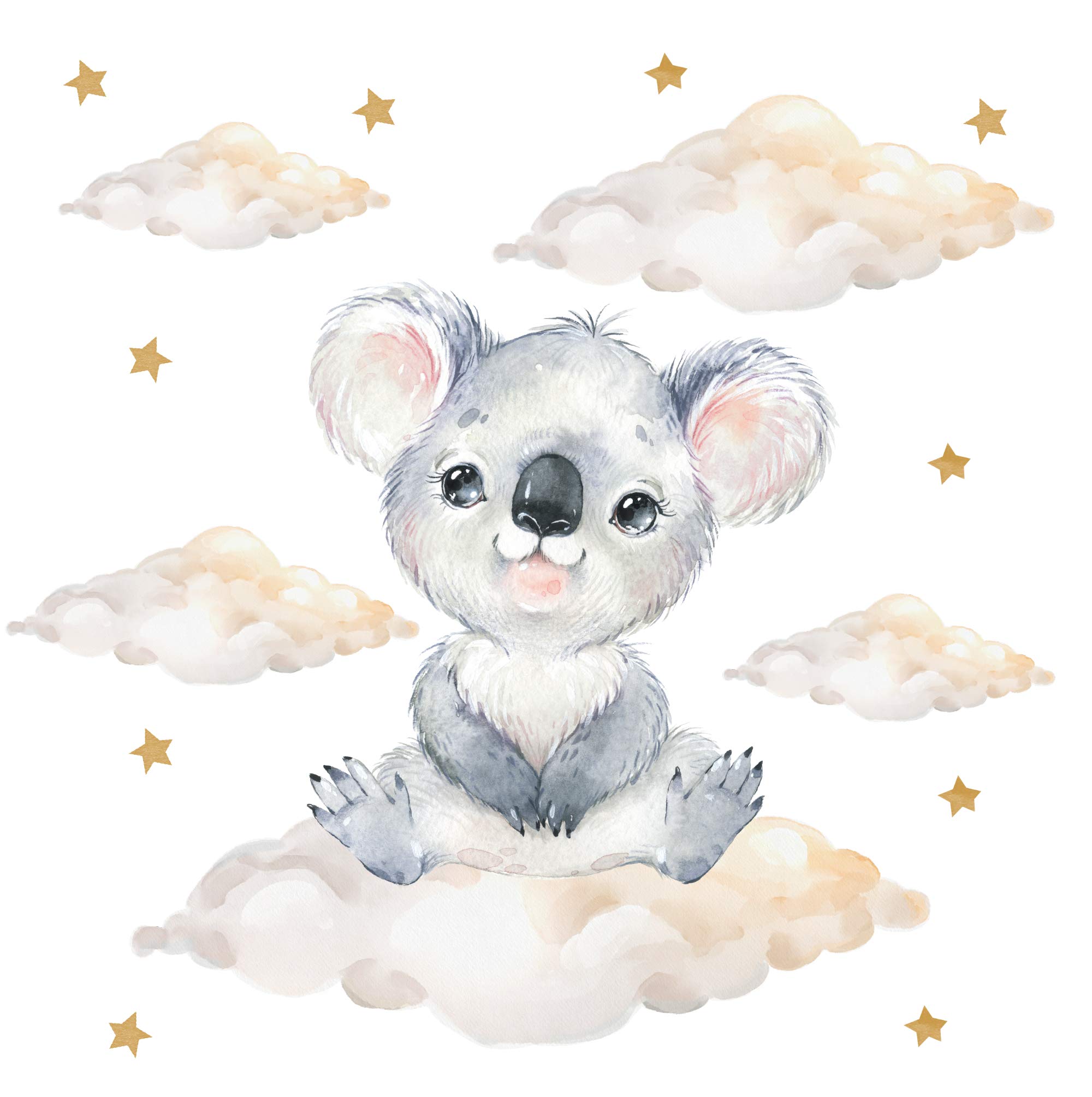 Pandawal Wall Sticker Safari Animals on Clouds with Stars (M, Koala)