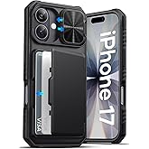 ATATOO for iPhone 17 Case Wallet, Built-in Card Holder (3-5 Cards) & Slide Camera Cover & [RFID Blocking], Military Grade Protection, Rugged Protective Phone Cover Case for iPhone 17 6.3" 2025, Black