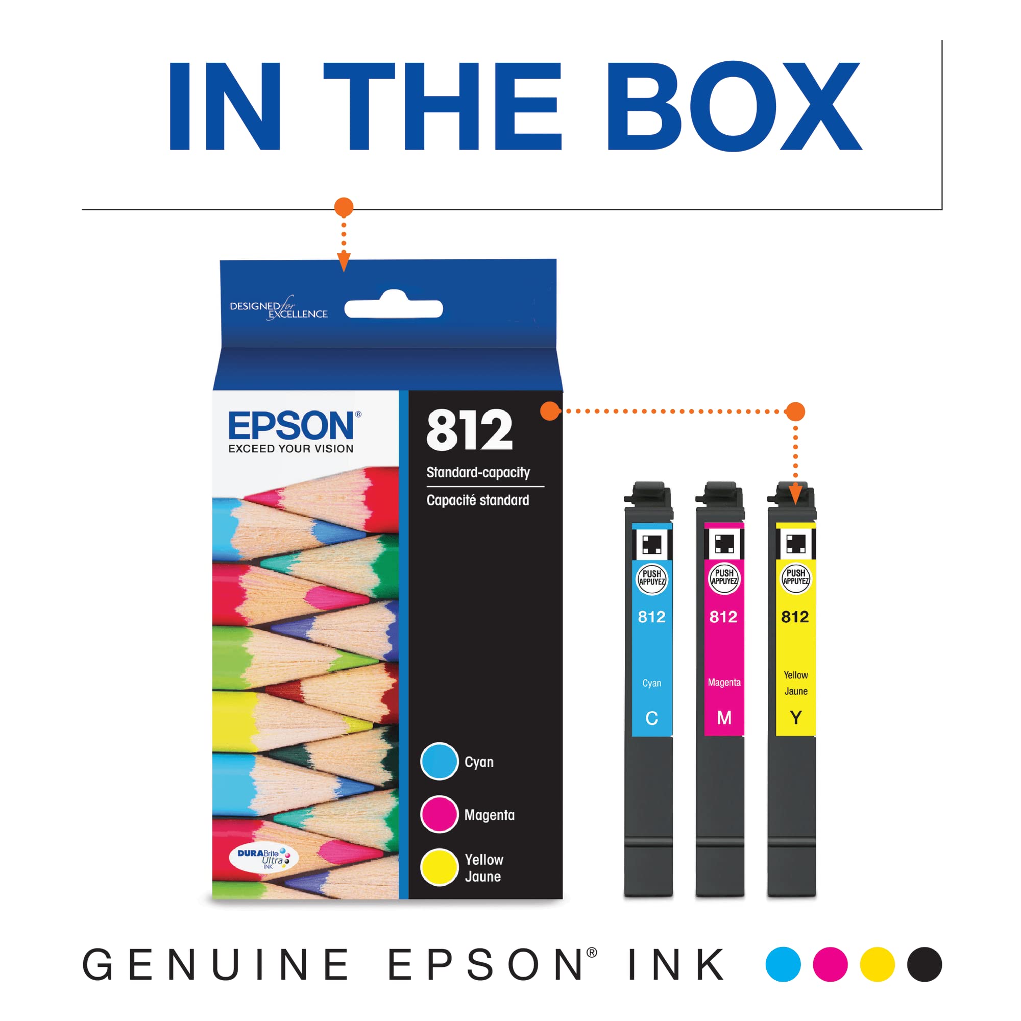 EPSON 812 DURABrite Ultra Ink Standard Capacity Color Combo Pack (T812520-S) Works with WorkForce Pro WF-7310, WF-7820, WF-7840, WorkForce EC-C7000