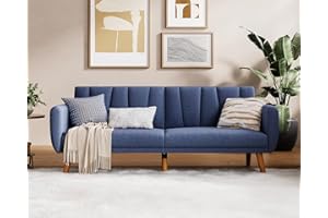 LINSY HOME Futon Couch Bed, Sleeper Sofa with Mattress and Frame, 2-in-1 Convertible Futon Couch for Guest Room Home Office, Modern Design, Blue