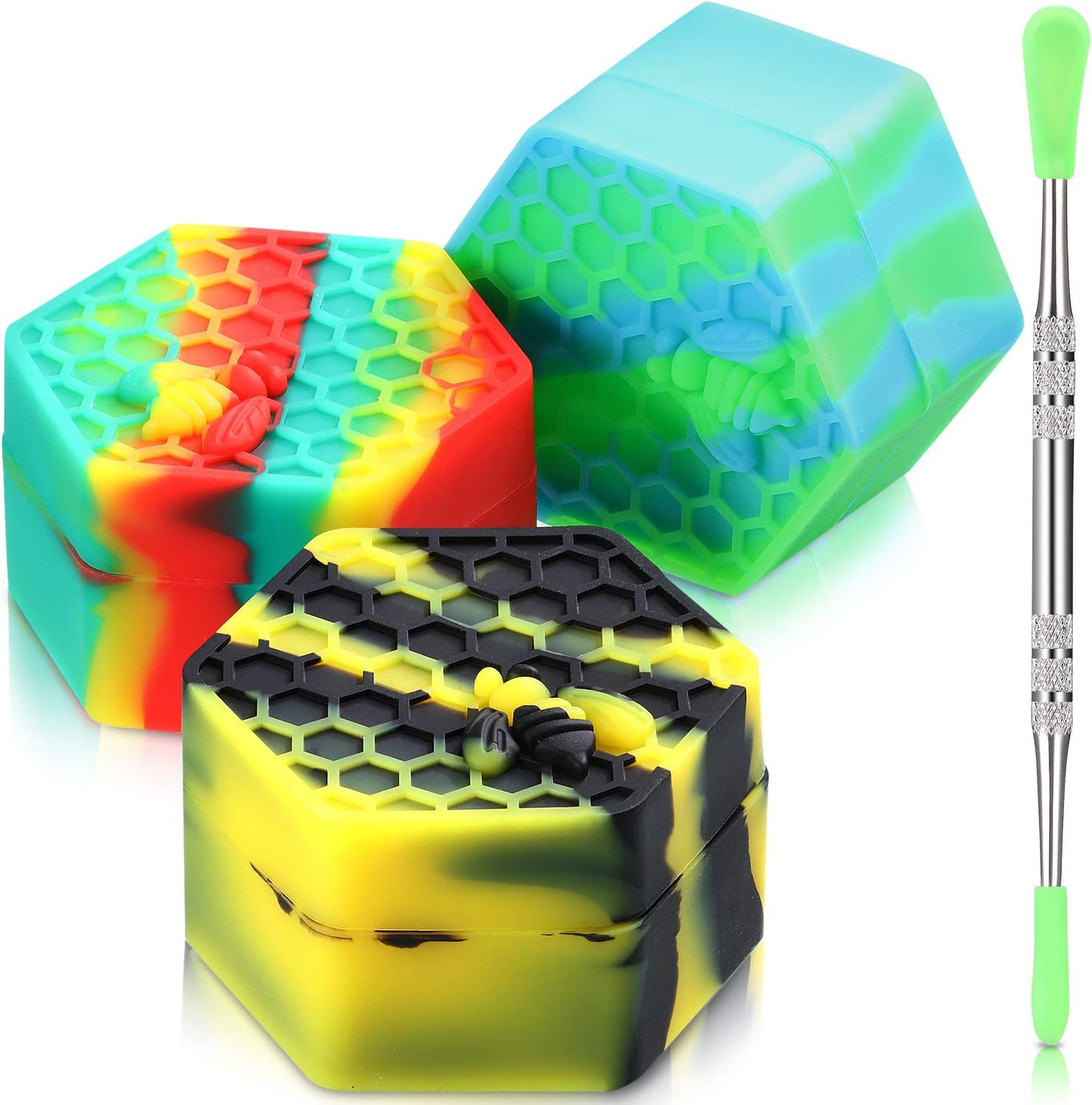 3 Pieces 26ml Hexagon Silicone Container Wax Carving Container Silicone Honeybee Container with Carving Tool for Essential Oil, Lip Balm, Spices (Multi Color)