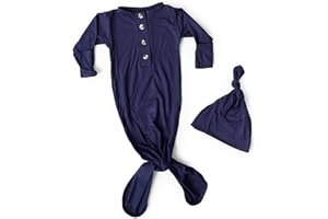 Stroller Society Newborn Knotted Baby Gown and Hat Set for Baby Boy or Baby Girl