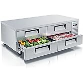 COOLCHEF 72" Chef Base Refrigerator, Commercial Drawer Prep Table Refrigerator, 16 Cu.Ft Stainless Steel Worktop Cooler with 4 Drawers, Heavy Duty R290 Cooling, ETL Certified
