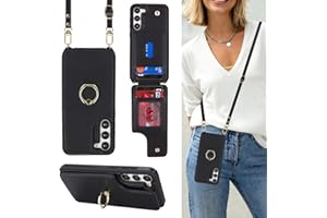 Lipvina for Samsung Galaxy S23 Plus Case with Card Holder and Strap for Women,Crossbody Lanyard,Ring Stand,Snap Clasp,Phone Wallet Case(6.6 inch,Black)
