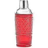 Godinger Cocktail Shaker, Martini Shaker, Glass Cocktail Shaker, Vintage Decor - 17oz, Claro Collection, Red