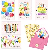 KiDEPOCH 50 Pack Happy Birthday Cards, Watercolor Birthday Cards Assortment, Assorted Blank Birthday Cards Bulk with Envelopes & Stickers for Birthday Party