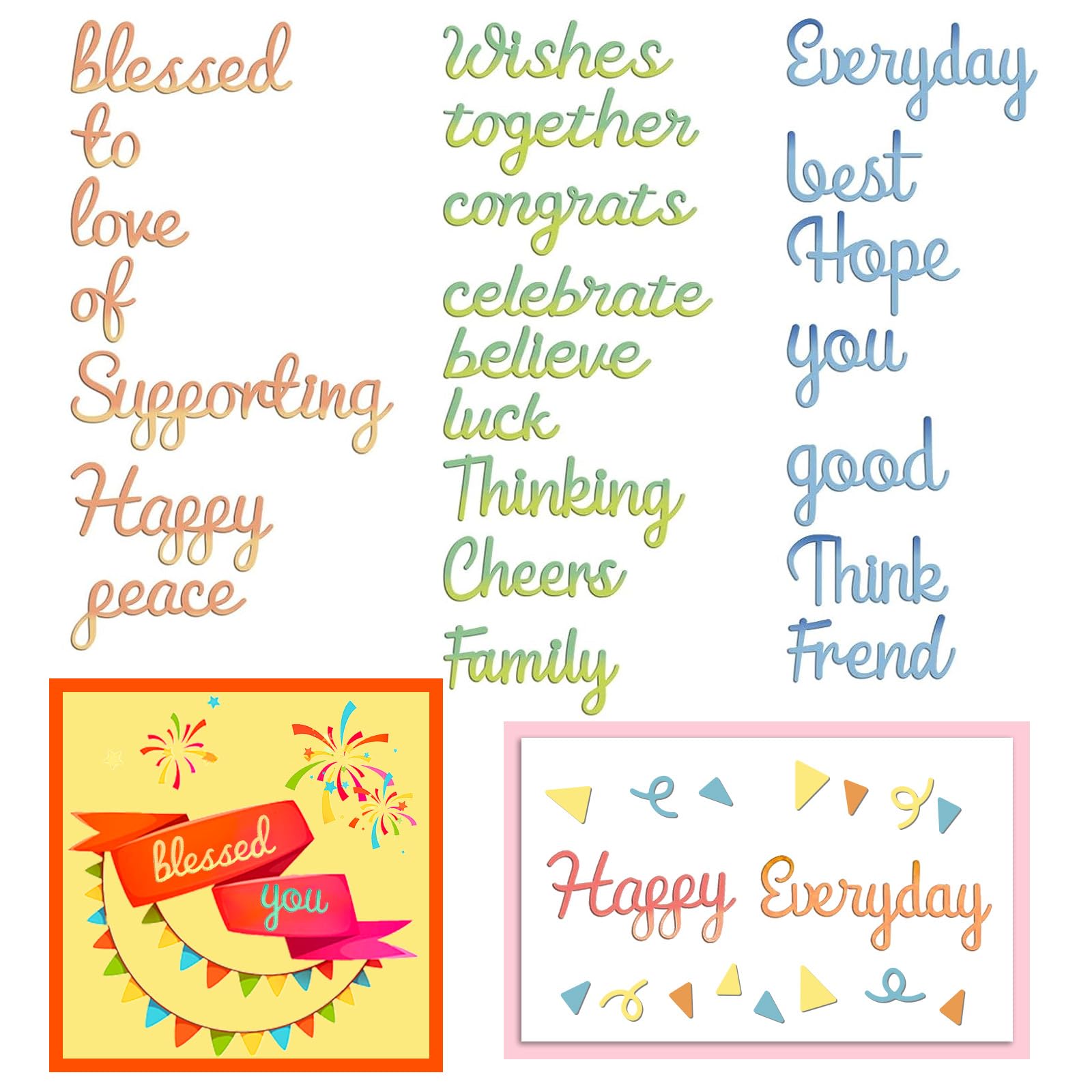 INFUNLY 27pcs Words Cutting Die Metal Dies Cut Daily Languages Embossing Stencil Template for DIY Paper Art Craft Scrap-Booking Photo Album Decor