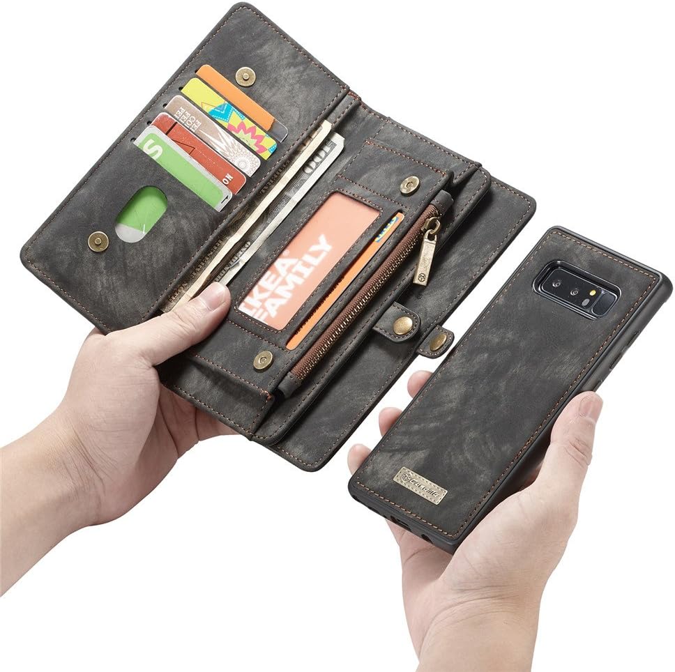 Esing Folio Zipper Purse Leather Wallet Cover Cases Compatible for Samsung Galaxy Note 8 Detachable Case with Flip Credit Card Slots Holder (Black)