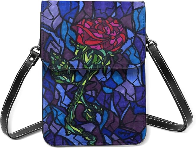 Amazon 美女と野獣 バラ マジカルローズ 斜め掛け ストラップ調節可 ショルダーバッグ スマホポーチ 携帯電話ホルスター ポシェット 小物入れ 縦型 安い レザー 防水 大容量 レディース メンズ Danesi 人気 おしゃれ かわいい アニメ キャラクター 男女兼用