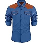 EDITCOZY Men's Western Cowboy Shirt Cotton Embroidered Button Up Shirts Long Sleeve Work Shirts with Pockets