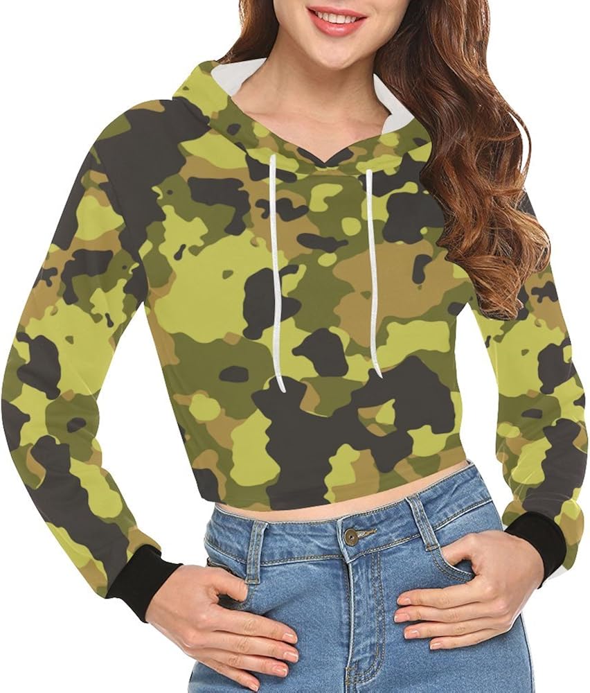 Military Camo Camouflage Pattern Print Women's Cropped Pullover Hoodie ...