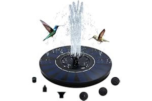 OUISJYER Solar Bird Bath Fountain Pump, 7.1" D Solar Powered Water Fountain with 5 Nozzles, Pump with 9V/2W Panel, Removable Filter Box for Bird Bath, Pond, Garden, Patio, Fish Tank