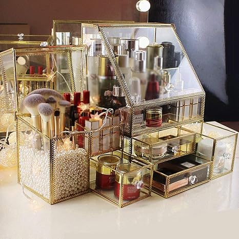 Amazon ガラス化粧品収納ボックスシンプル収納テーブル収納ラックをドレッシング化粧品収納ボックスデスクトップのスキンケアラック Color B 収納ケース ボックス オンライン通販