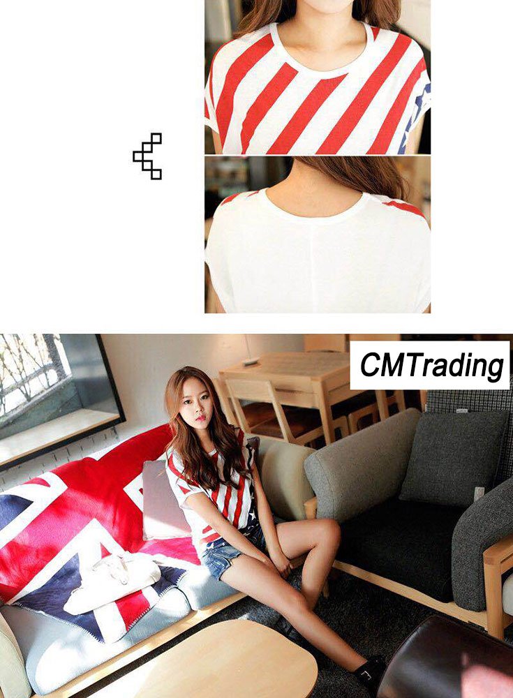 CM-Light Womens Ladies American Flag Print Tee Shirt USA Batwing Tops T-Shirt
