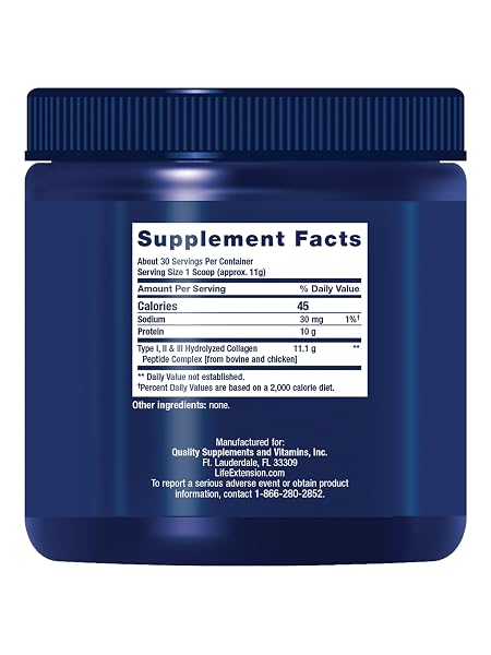 LIFE EXTENSION COLLAGEN PEPTIDES FOR SKIN & JOINTS, COLLAGEN TYPES I, II & III IN AN EASY-MIX POWDER, GLUTEN FREE, NON-GMO, NET WEIGHT 343 GRAMS