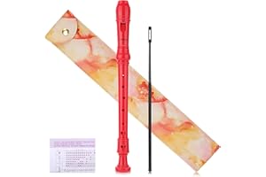 Hanaoyo Soprano Recorder Instrument German Style C Key 8 Holes, Recorder Instrument for Beginners School Student with Cleaning Rod, Fingering Chart, Leather Case (Red)
