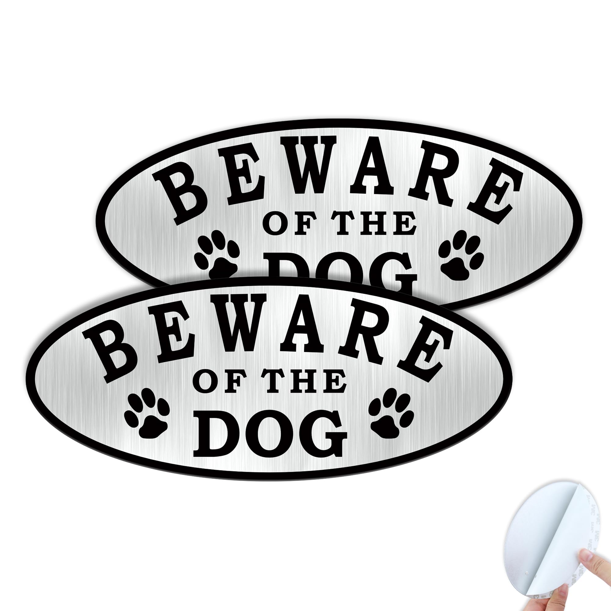 SINMAO Beware of Dog Signs for Gates Sticker Brushed Aluminium 18x7.6cm Pack of 2