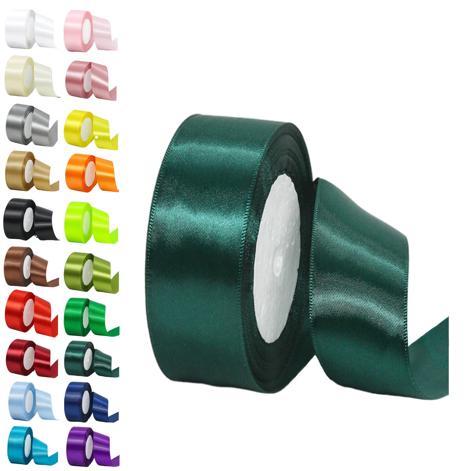 Dark Green Ribbon for Gift Crafting, 22M 1.5Inch Green Solid Fabric Large Thick Satin Ribbon for Gift Wrapping Wedding Car Sewing Floral Xmas Presents