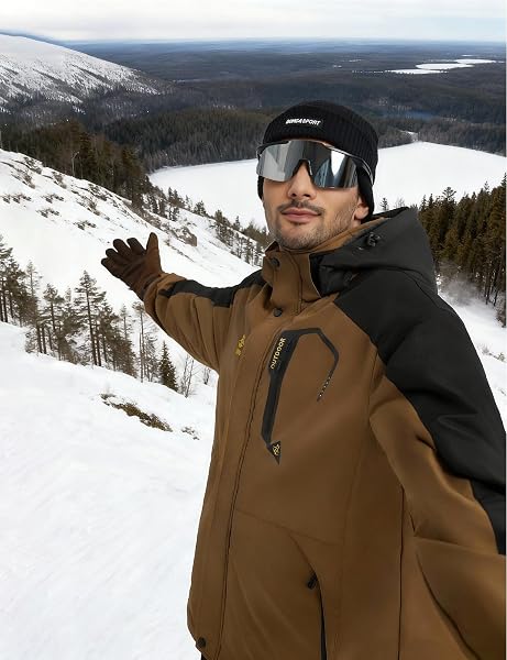 ASPO MEN’S WATERPROOF SKI JACKET WINTER WARM SNOW COAT FLEECE LINED SNOWBOARD HOODED MOUNTAIN WINDBREAKER RAINCOAT HIKING BLACK XL