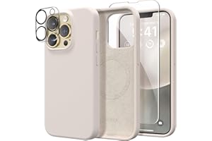 GONEZ Magnetic for iPhone 13 Pro Case, Compatible with MagSafe, [Screen Protector + Camera Protection], Shockproof Liquid Silicone Slim Phone Case 6.1 inch, Soft Anti-Scratch Microfiber Lining, Stone