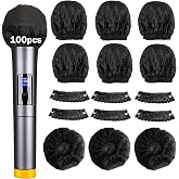 SUNPRO 100pcs Disposable Microphone Covers, Sanitary Non-Woven Mic Windscreens with High-Elasticity Band, Acoustically Transparent Pop Filter for Karaoke, Church, Stage Performance &amp; Shared Mics