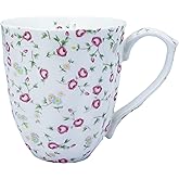 Yaparhill 14oz Bone China Coffee Mug Floral Bone Mug Cute Coffee Mug Teacup for Women Mom Friend (small pink rose)