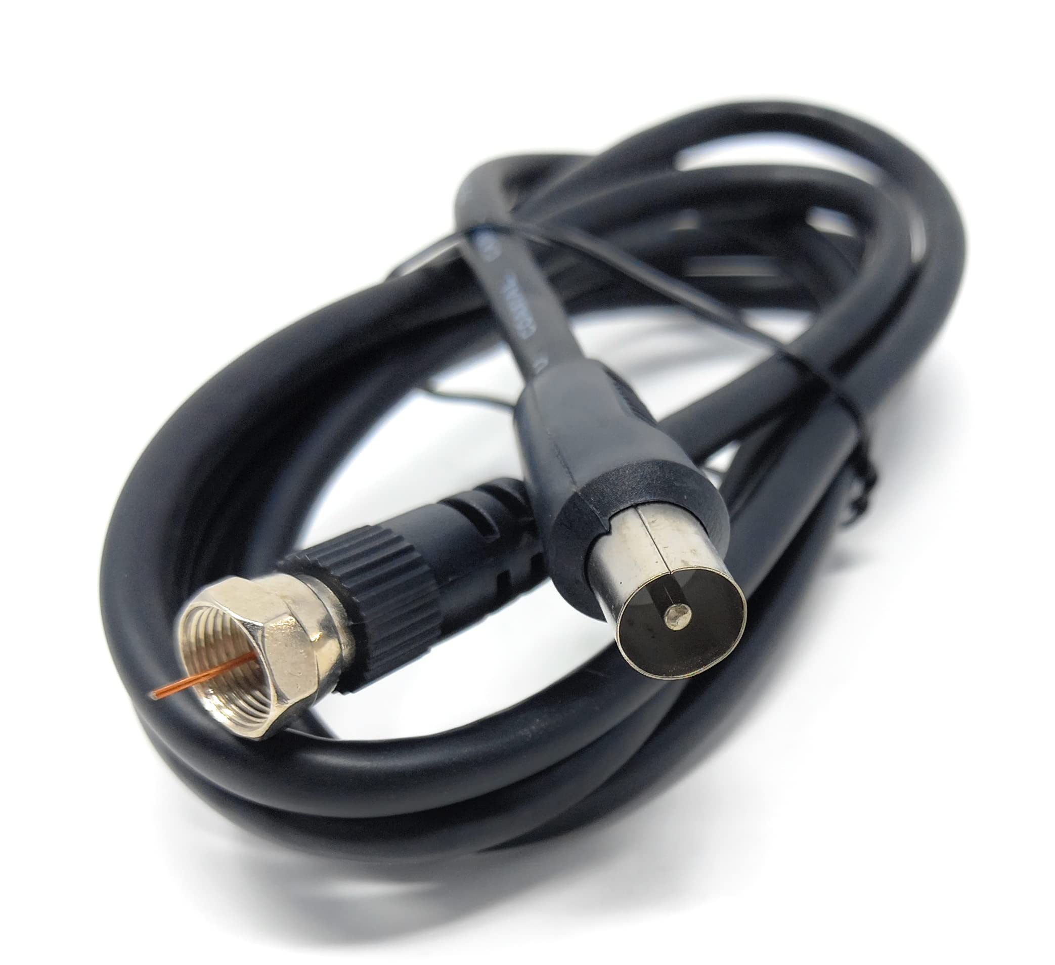 DRUT 1.5m RF TV Aerial Male to F Type Connector Male Plug Coaxial Coax Cable, Lead, 75 Ohm, 3C-2V 5ft Black Nickel Conectors