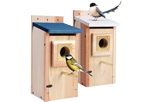 COLORFULLAVIE Bird Houses for Outside 2Pack with Copper Guard,Thicken Wooden Bluebird House Clearance Garden Country Cottages, Nesting Box for Finch Swallow Wren Chickadee Wild Bird Supplies, Easy to Assemble