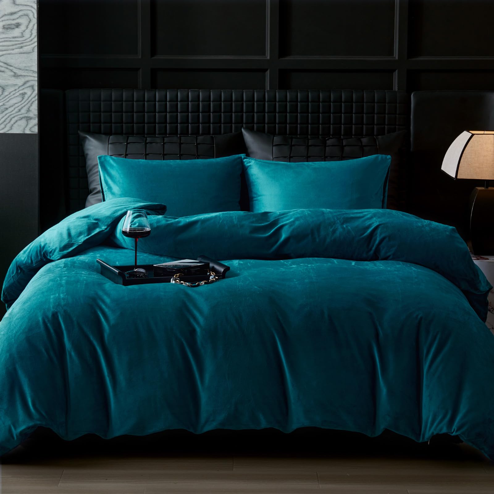 Photo 1 of (PARTIAL SET) WARMDERN Teal Blue Flannel Velvet Duvet Cover Queen Size Duvet Cover Bedding Sets, 3pcs Ultra Soft Luxury Textured Modern Crystal Velvet Duvet Covers with Zipper Closure(Teal Blue, Queen)