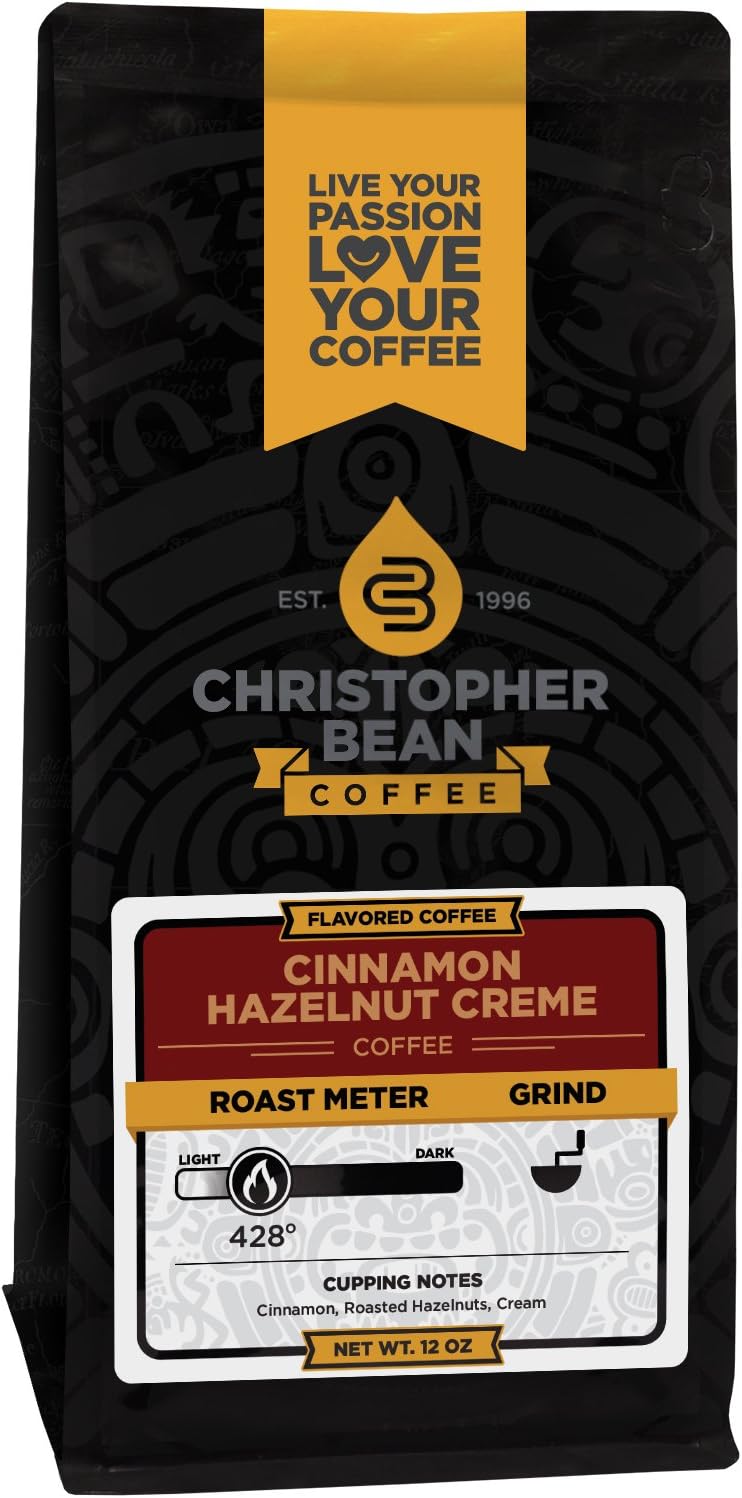 Christopher Bean Coffee Flavored Whole Bean Coffee, Cinnamon Hazelnut Cream, 12 Ounce