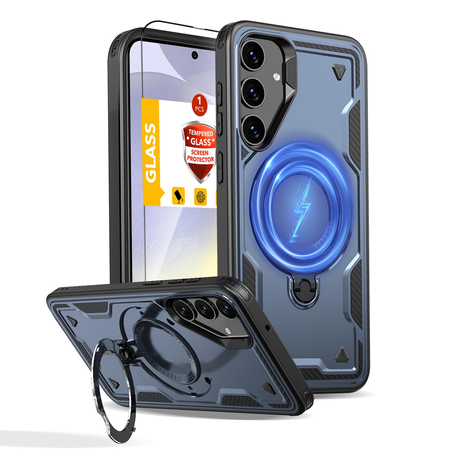 Photo 1 of THBONRA for Samsung Galaxy S24 Case Compatible with MagSafe,with Screen Protector,Built-in Kickstand Ring,Phone Heavy Duty Protection Military Grade Drop Shockproof Rugged Blue
