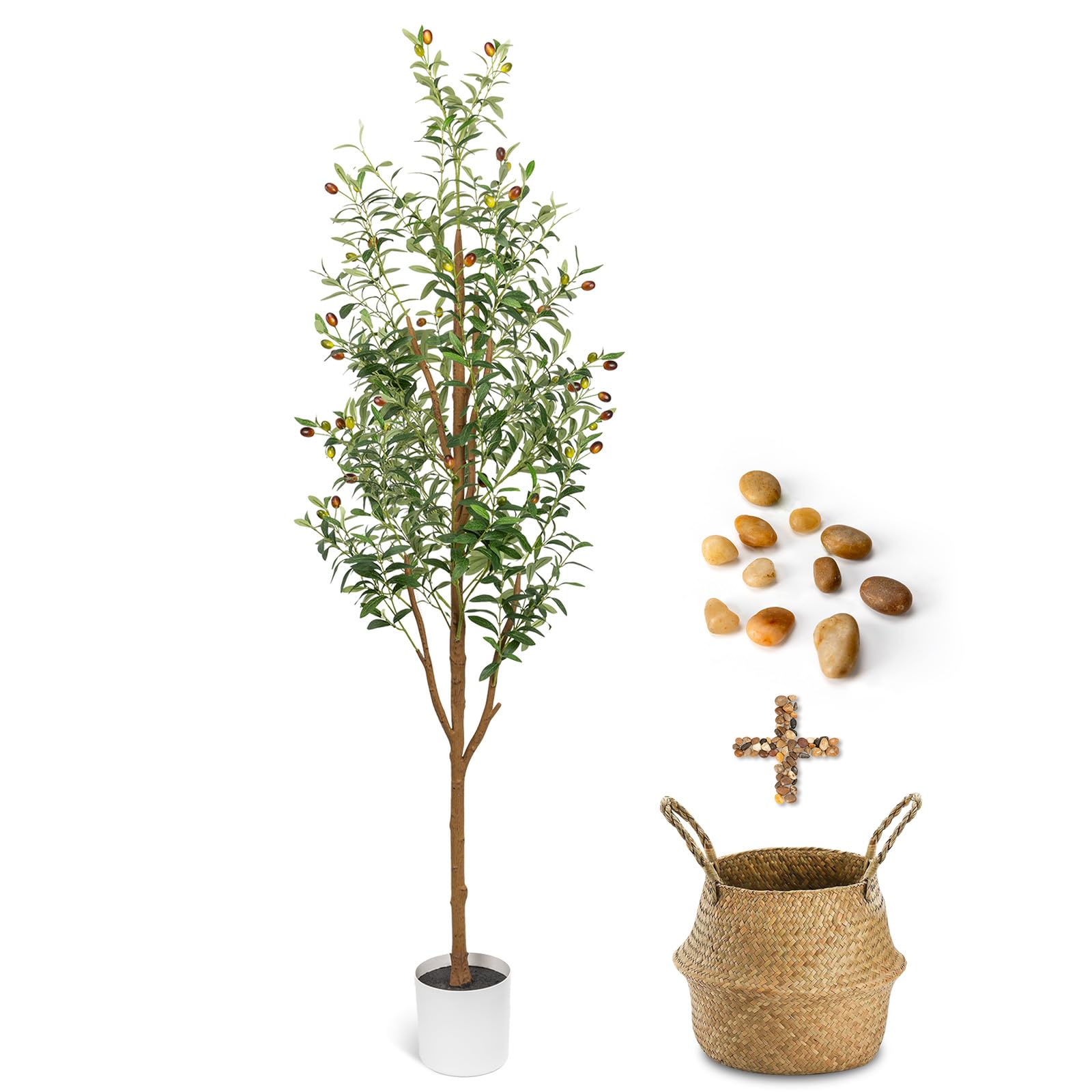 Photo 1 of LuceAlberi 6FT Artificial Olive Tree - Indoor Tall Faux Olive Trees with Planter&Basket, Large Fake Olive Silk Tree Realistic Olive Plants with Branches and Fruits for Home Decor Office Living Room