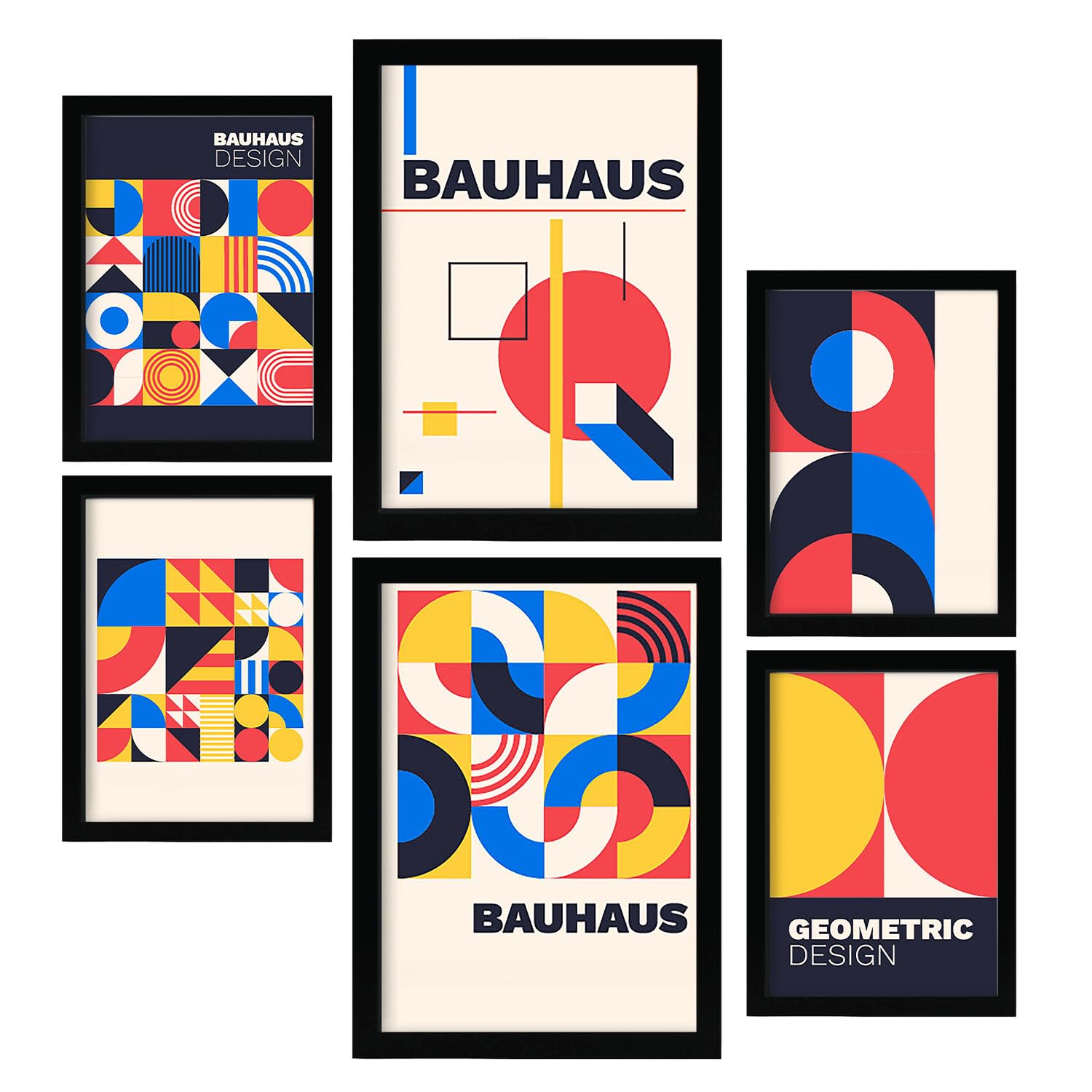 Nacnic Set of 6 Prints in Bauhaus Style 2. Geometric design collection Prints. Aesthetic Decorative Printss for your living room, bedroom, home. Wall art print. Sizes A4 and A3.